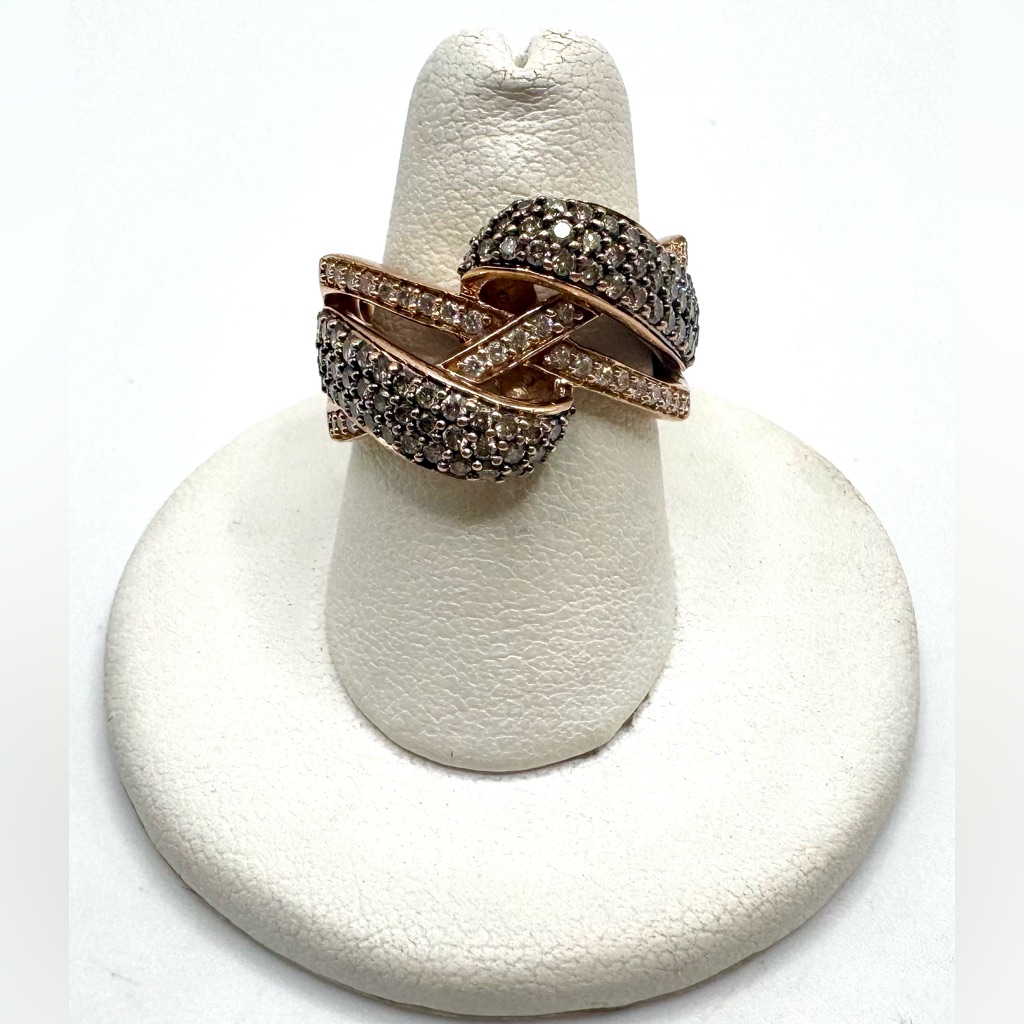 Levian 14k Rose Gold 10ctw Chocolate And White Diamond Crossover Ring 1500$